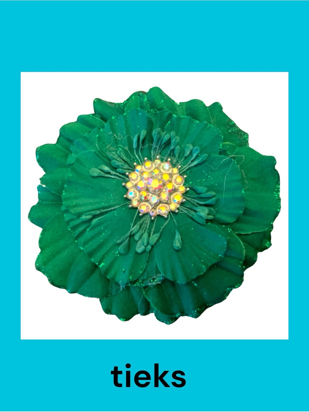 Tieks Green Fabric Flower Topper with Jeweled Center